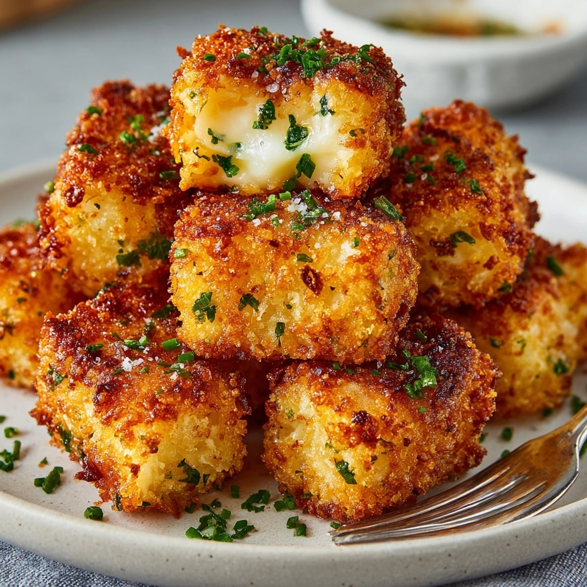 Crispy, cheesy Cheddar & Chive Cauliflower Tater Tots – a healthy and delicious baked snack.