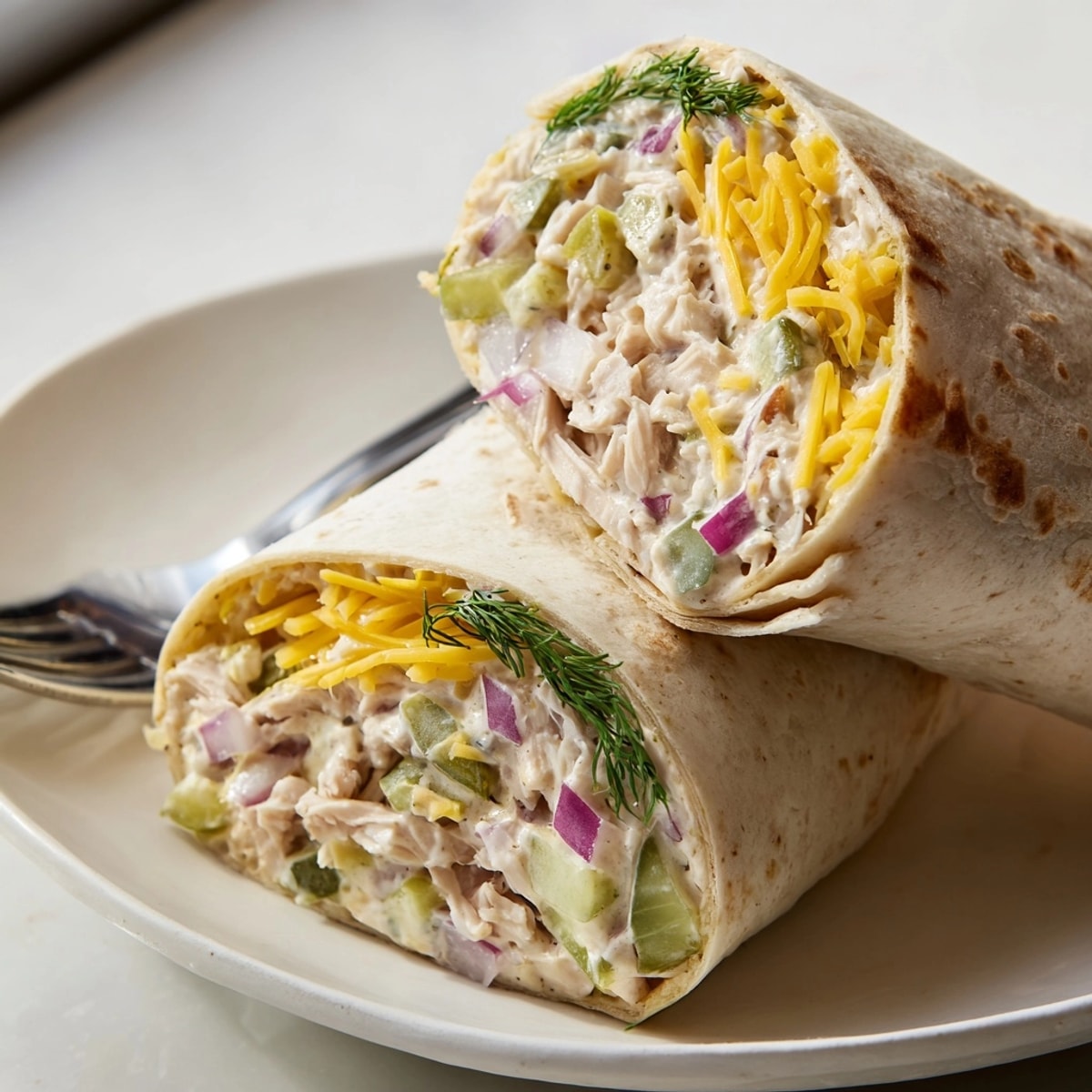 Savory Ranch Pickle Chicken Melt Wraps sizzle in the pan, melting cheddar cheese.