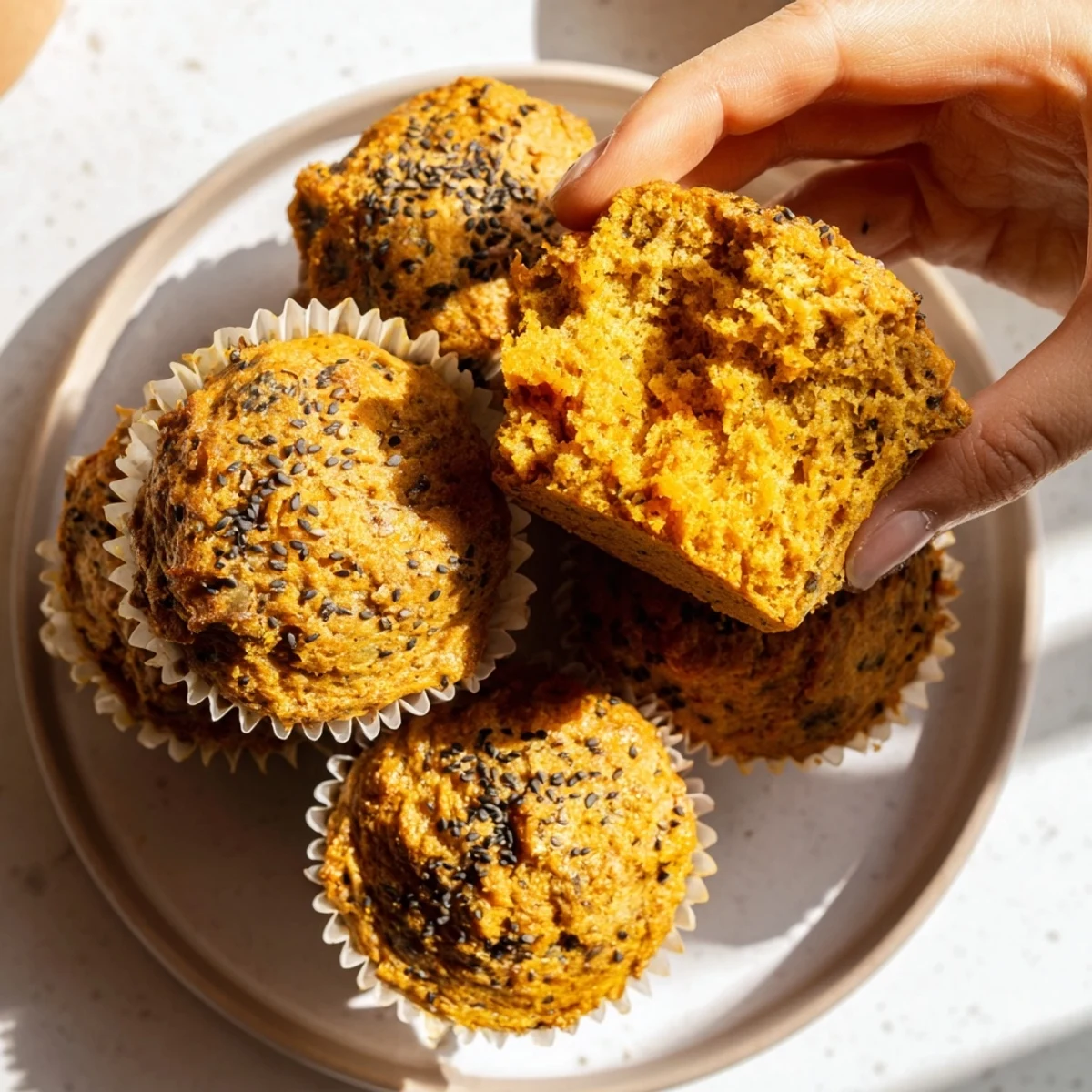 Deliciously spiced Japanese sesame pumpkin muffins, perfect for breakfast or snacking.