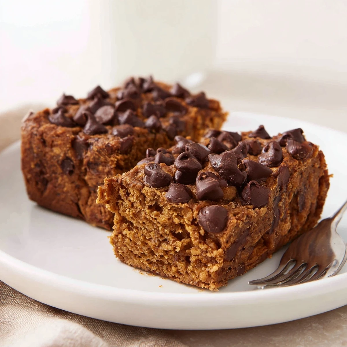 Savor the warmth of gingerbread pumpkin chocolate chip muffin bars, ideal for dessert.