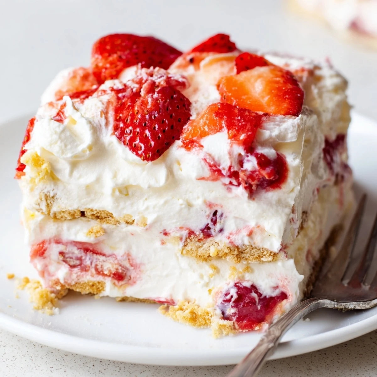 Creamy Strawberry Lemonade Icebox Cake garnished with fresh strawberries and lemon zest.  