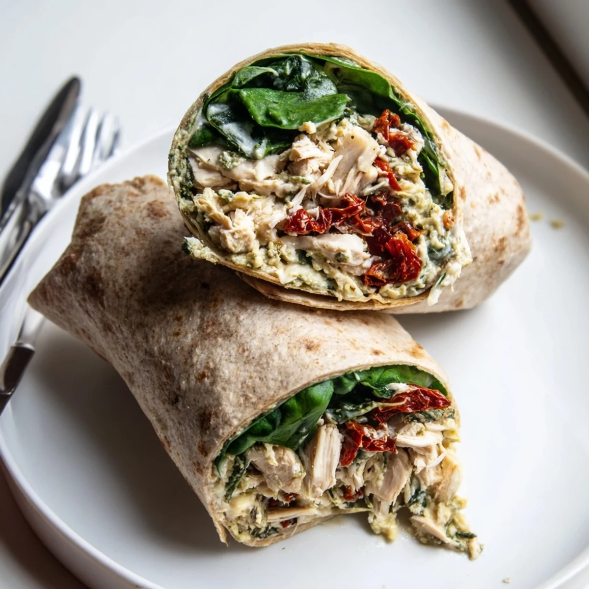 Colorful Chicken Pesto Wraps drizzled with olive oil, perfect for a quick lunch.