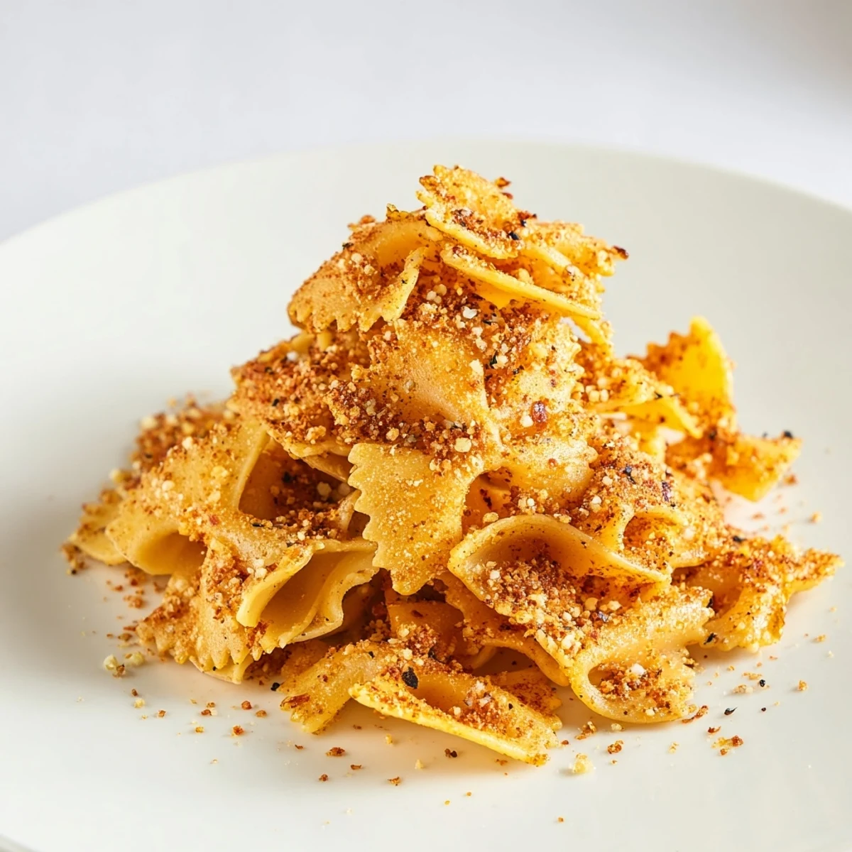 Crispy baked pasta chips seasoned to perfection, ideal for dipping and snacking.  