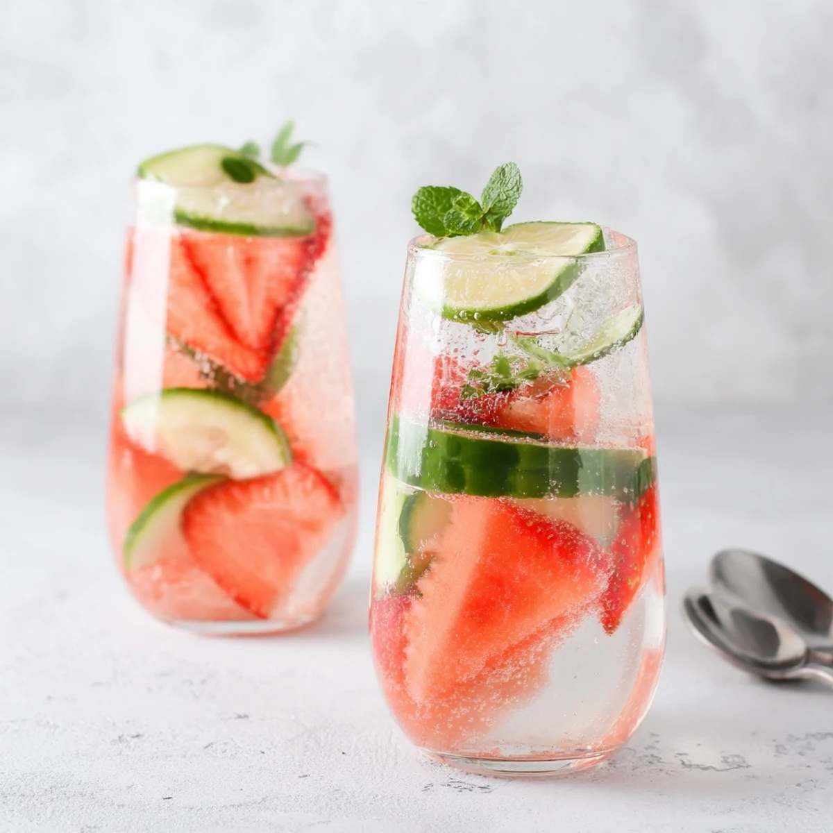 Refreshing water-based mocktails with fresh fruit and mint for hot summer days.  