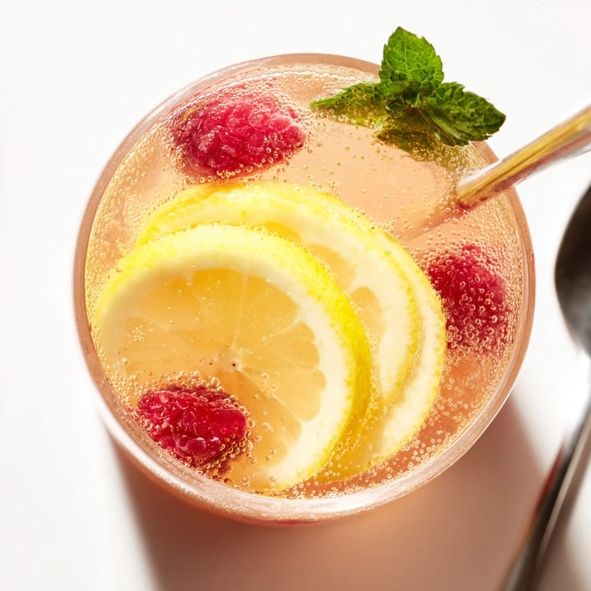 Homemade Kombucha-style mocktails served over ice, bursting with fruity flavors and fizz.