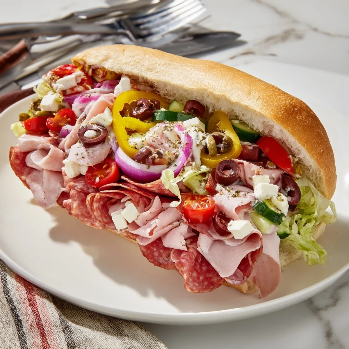 Vibrant flavor mash-up sandwiches filled with Italian meats and fresh vegetables.  