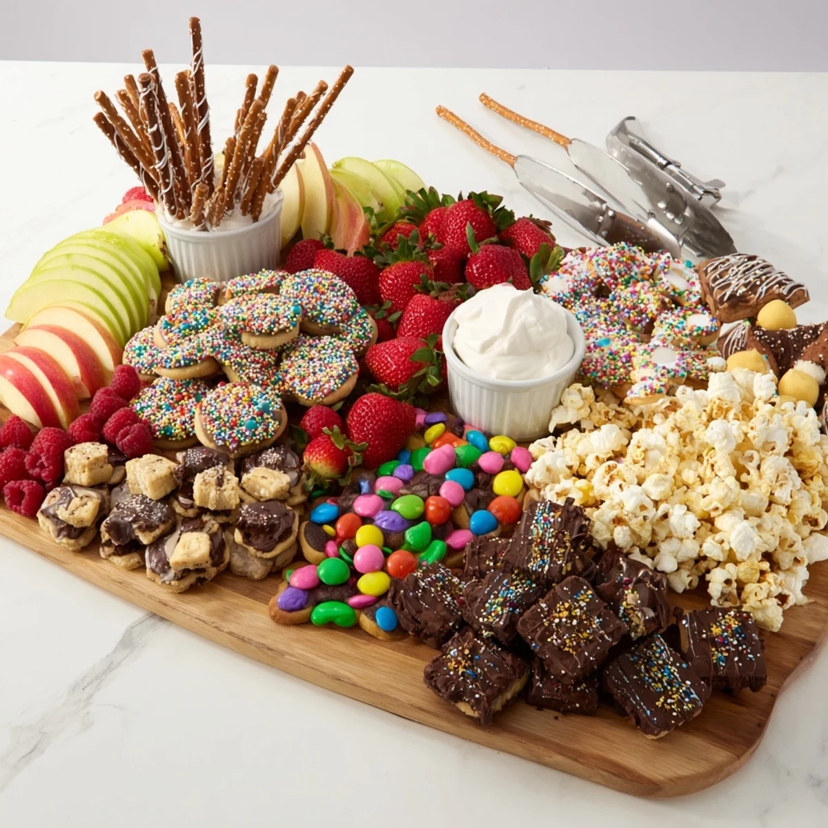 A colorful dessert board with themed snacks perfect for festive gatherings.  