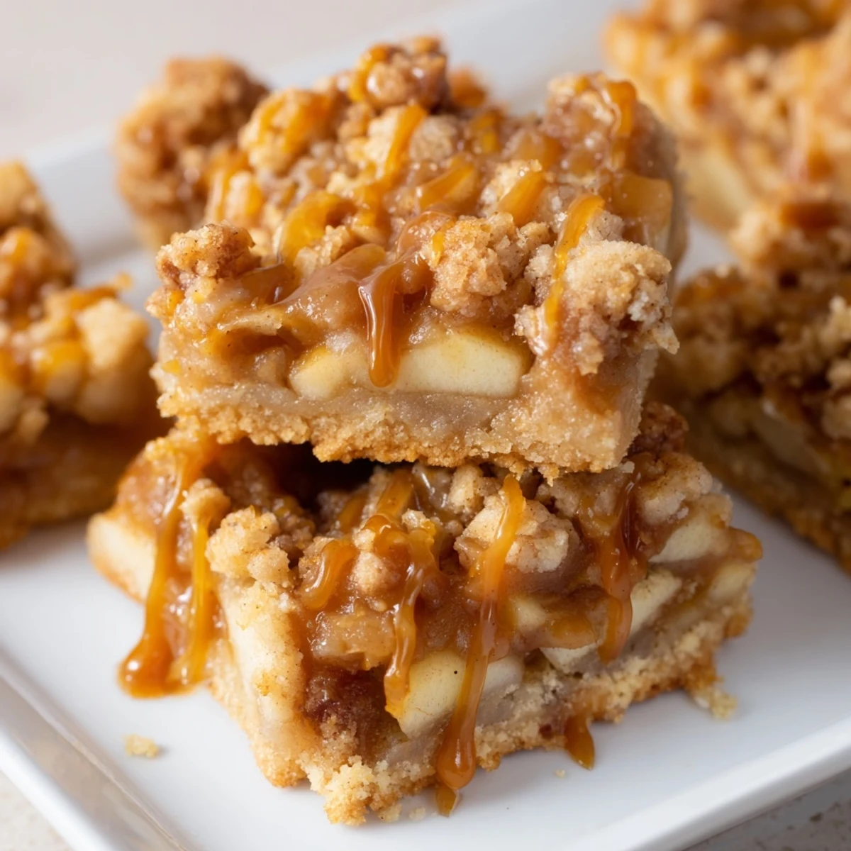 Chewy Caramel Apple Cookie Bars, loaded with sweet apples and caramel, fresh from the oven.