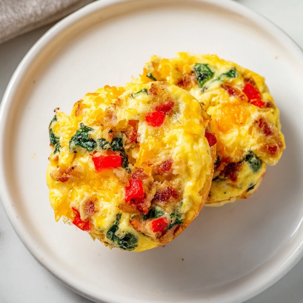 Golden-brown One-Pot Breakfast Casserole Muffins filled with cheese, veggies, and savory bacon crumbles.