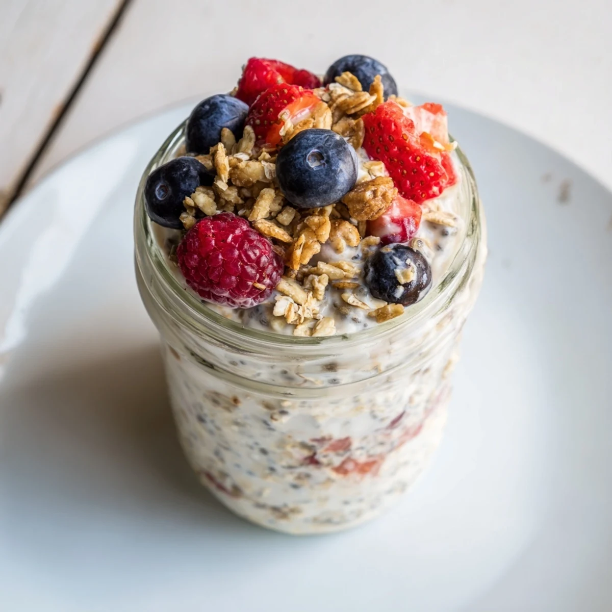 Overnight Oats in Jars with fresh berries and granola, a quick and delicious breakfast.