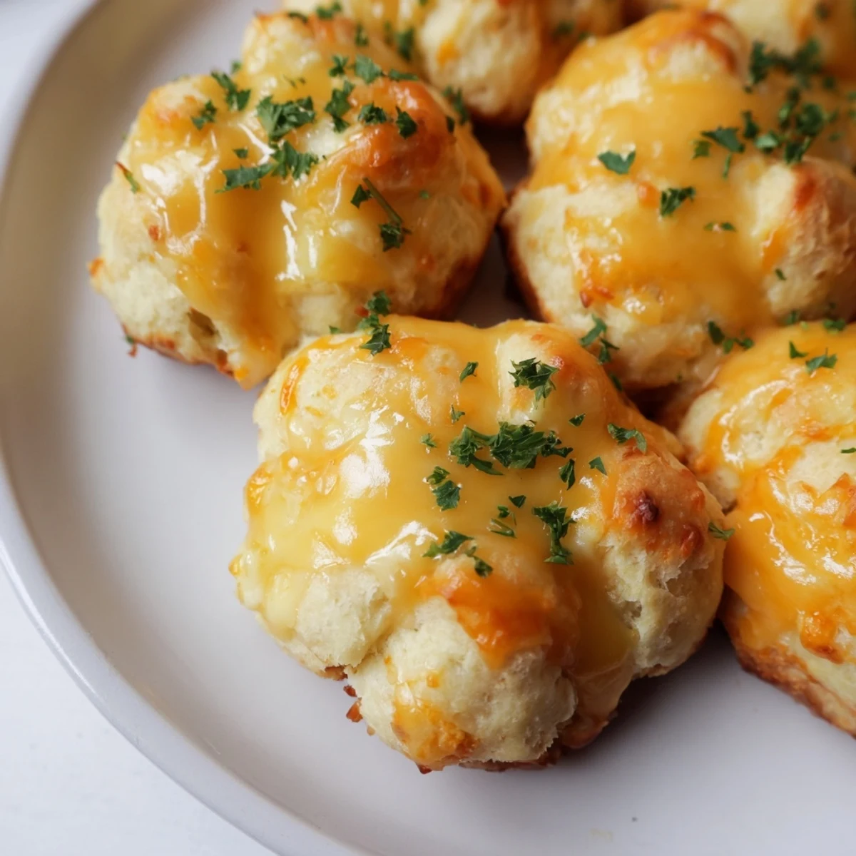 Savory and cheesy, a close-up of delicious Mini Cheddar Bay Biscuit Pull-Aparts served fresh and hot.
