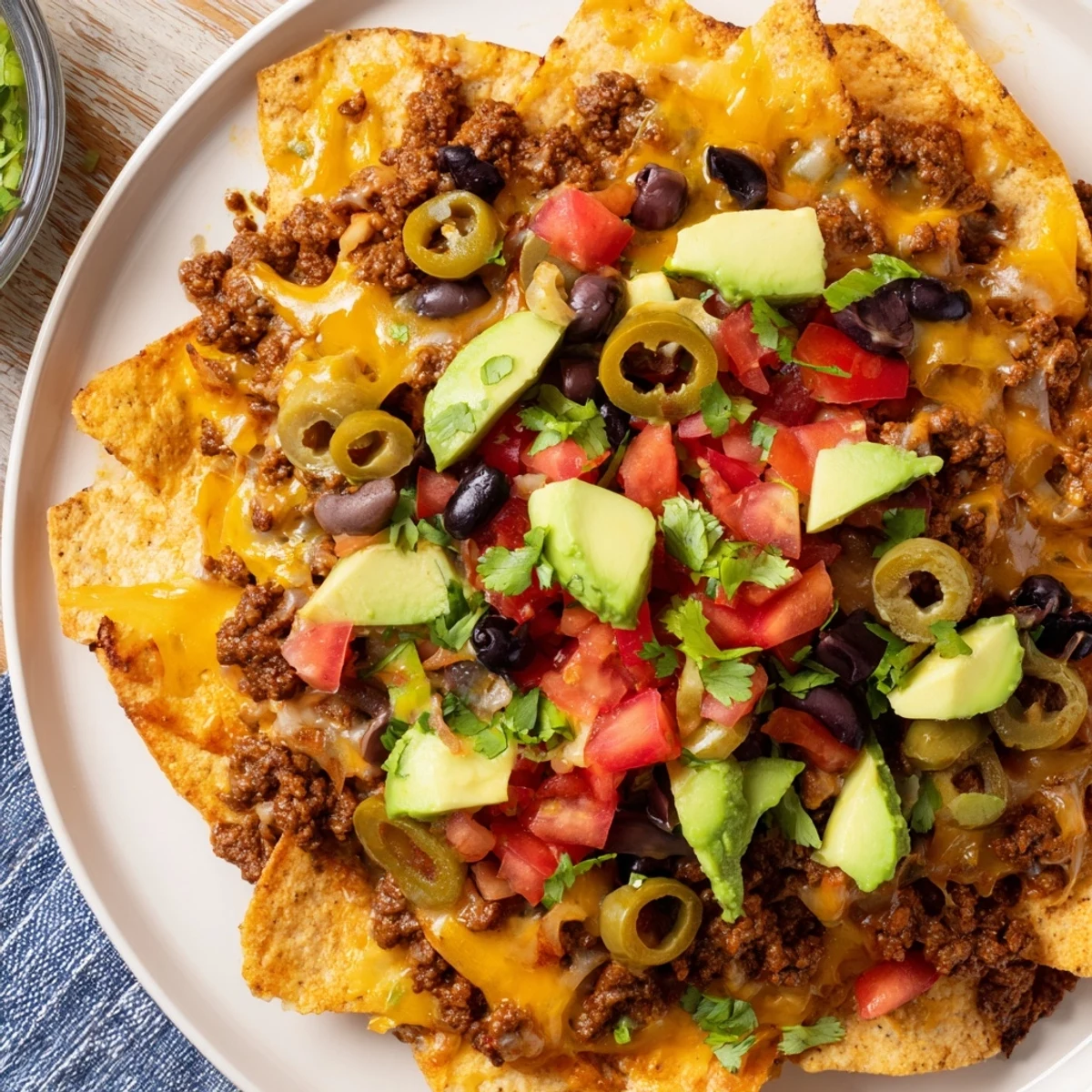 Savory Sheet Pan Nachos with ground beef offer a satisfying crunch with melted cheese and fresh garnishes to enjoy.