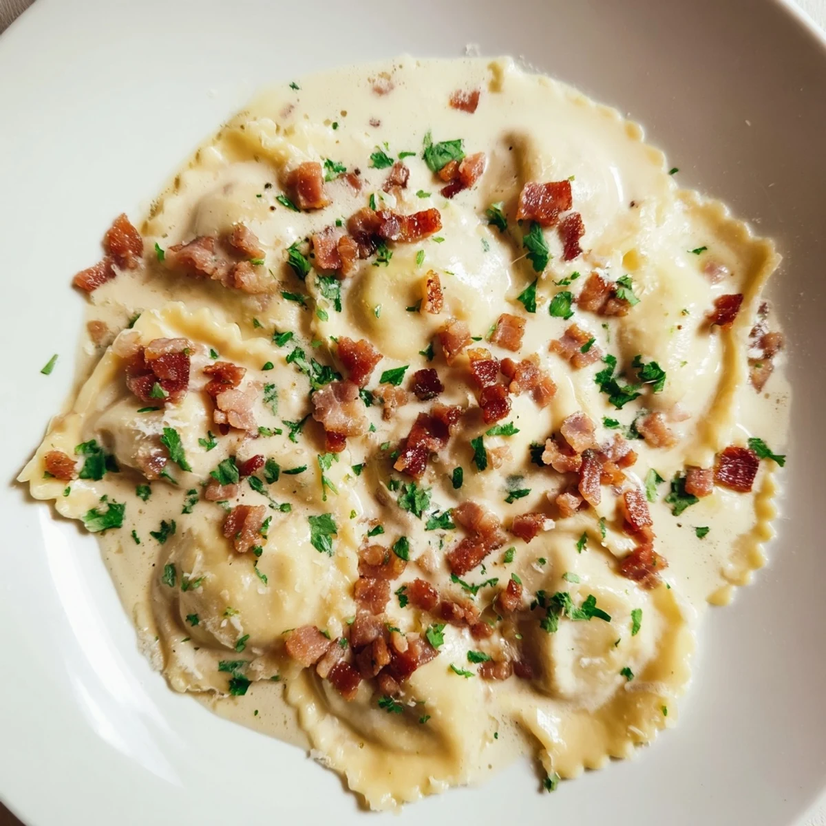 Creamy Olive Garden Ravioli Carbonara features cheese ravioli coated in rich, flavorful carbonara sauce.