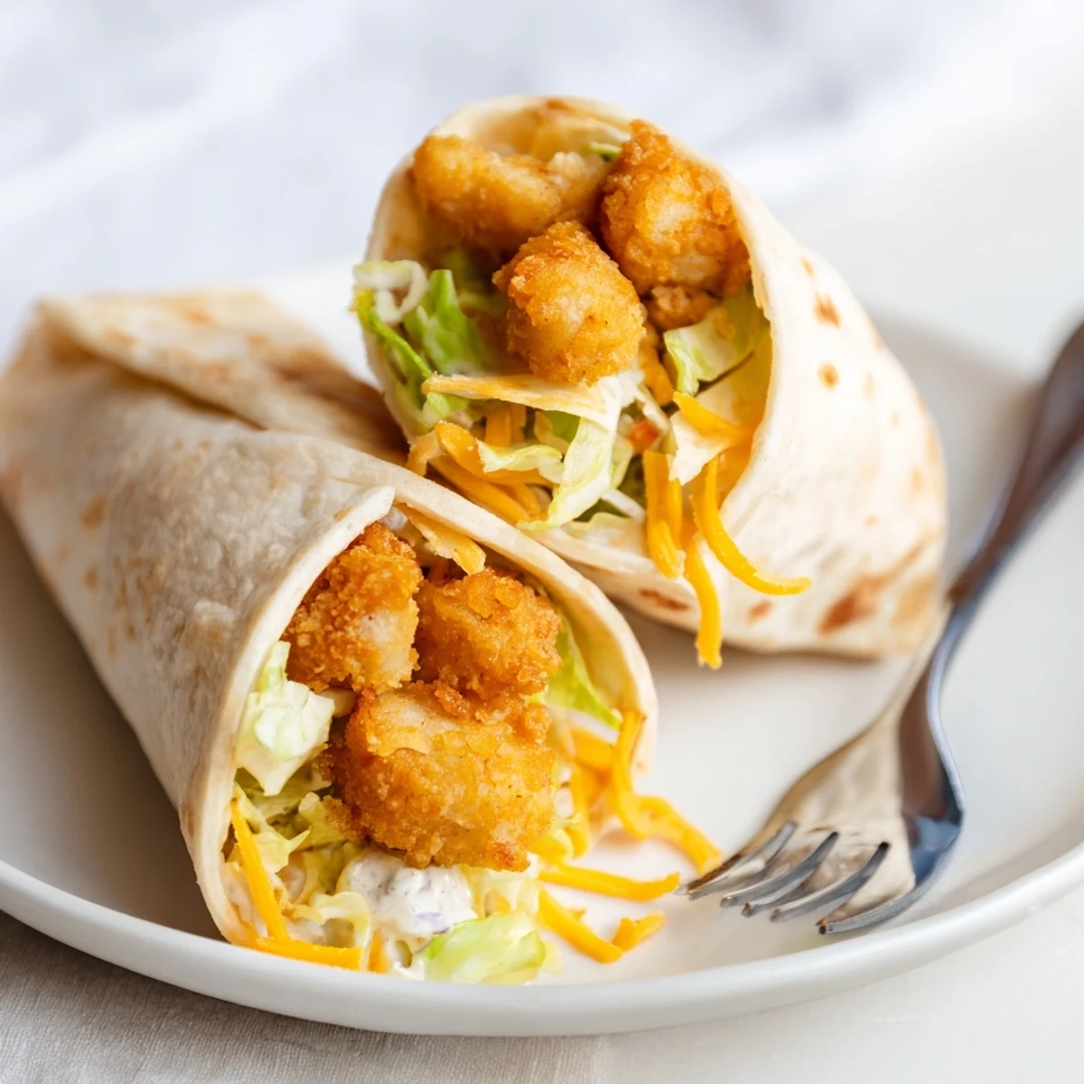 Golden, crispy chicken pieces nestled in a flavorful Crispy Chicken Ranch Snack Wrap, ready to enjoy.