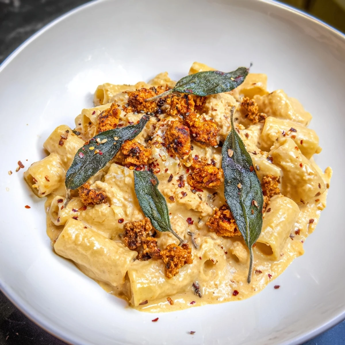 Golden, roasted Viral Sweet Potato Goat Cheese Sage pasta dish with crispy sage leaves, a flavor explosion.