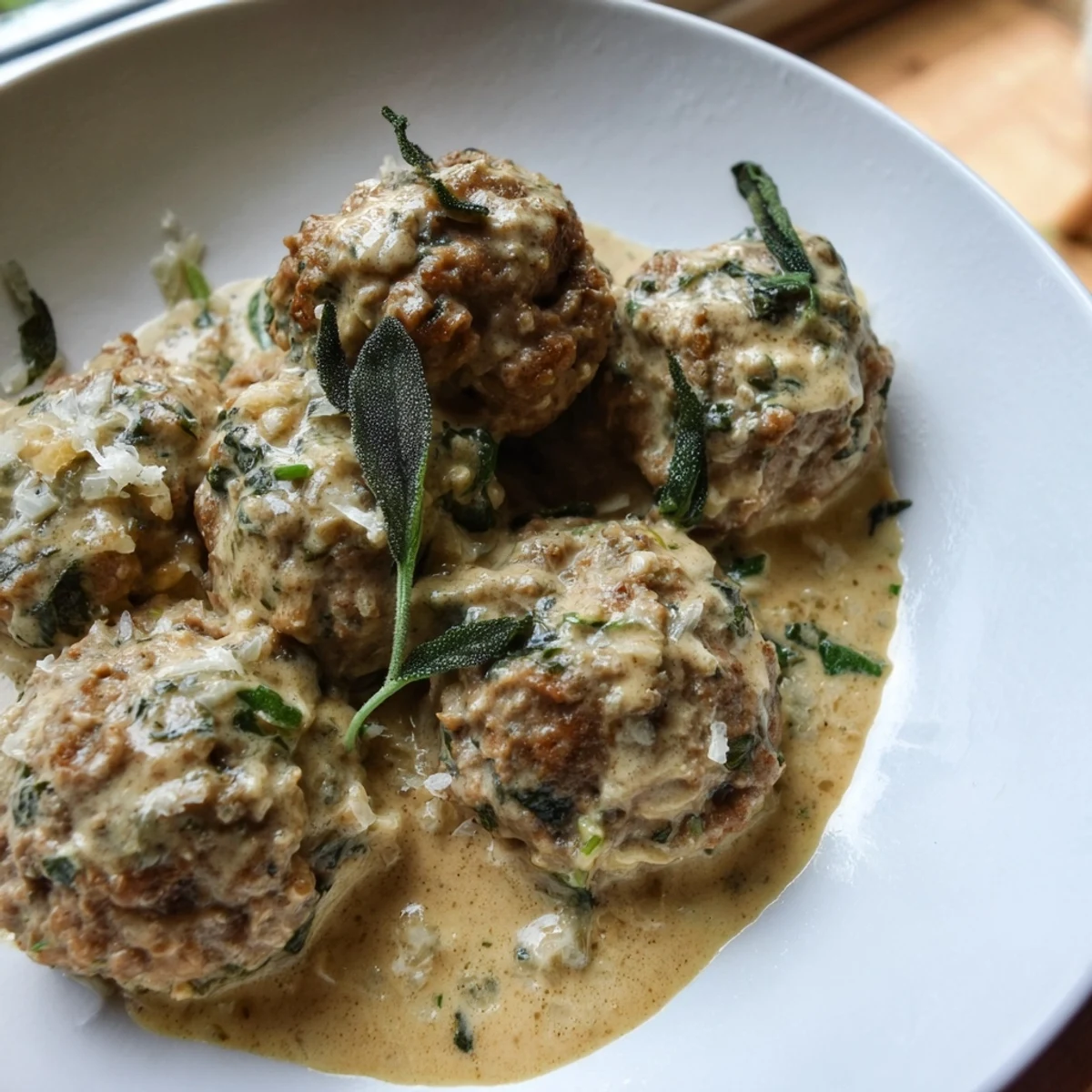 Warm, comforting Easy Turkey Meatballs in a flavorful pumpkin sage sauce—a perfect fall dinner.