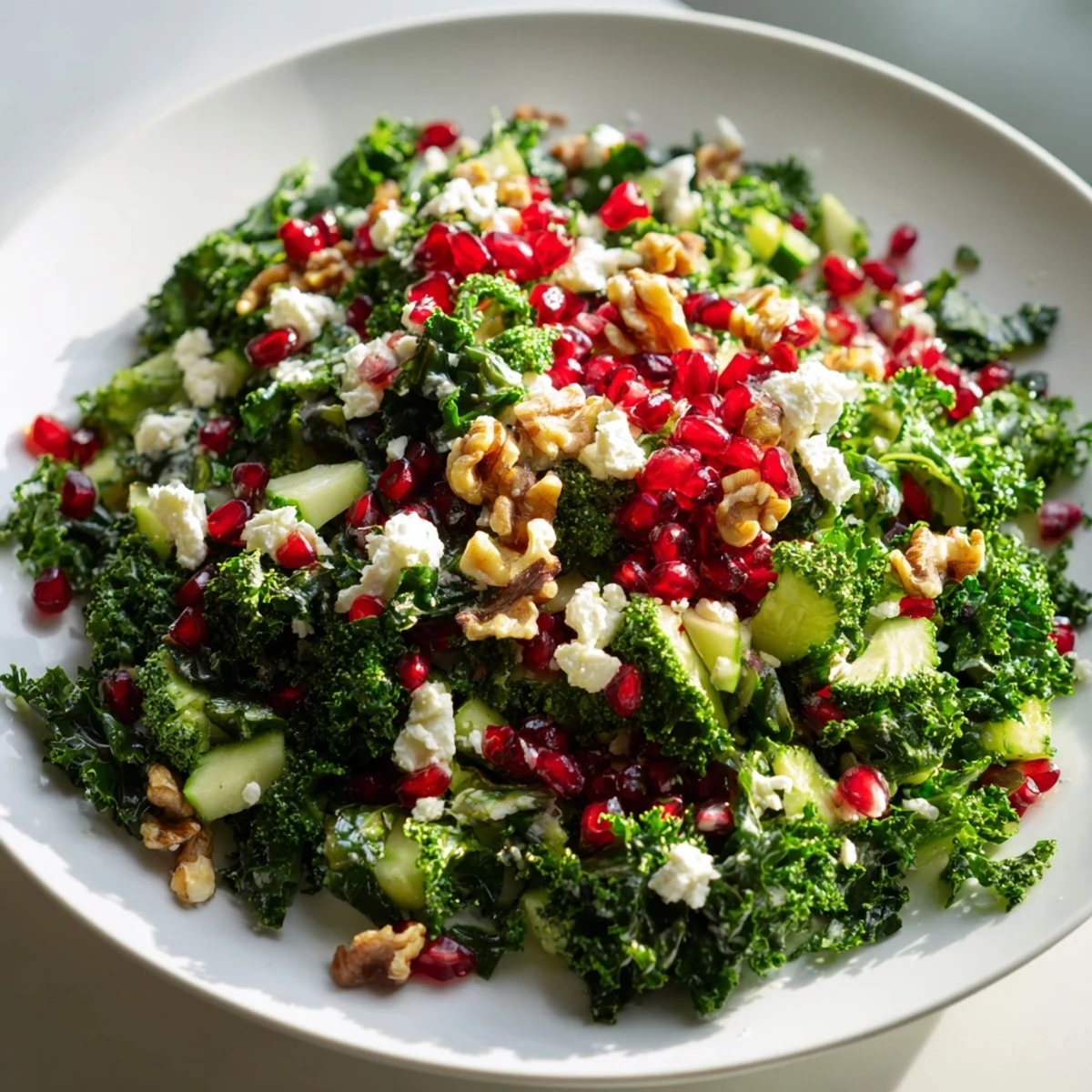 A festive Chopped Christmas Tree Salad, showcasing vivid greens and festive toppings, ready to serve.