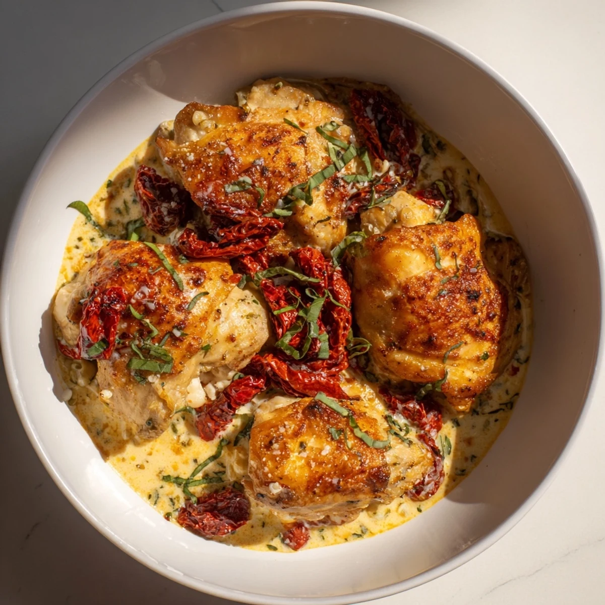 Creamy, flavorful Marry Me Chicken Thighs with sun-dried tomatoes, the perfect quick dinner.