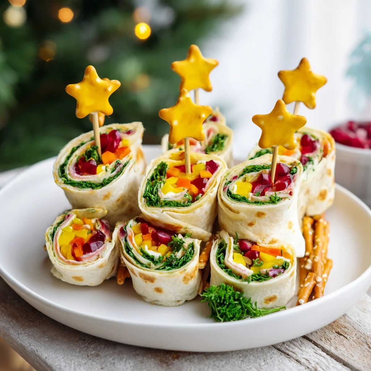 Enjoy the vibrant Air Fryer Christmas Tree Veggie Tortilla Wraps—air-fried tortillas filled with festive veggies.