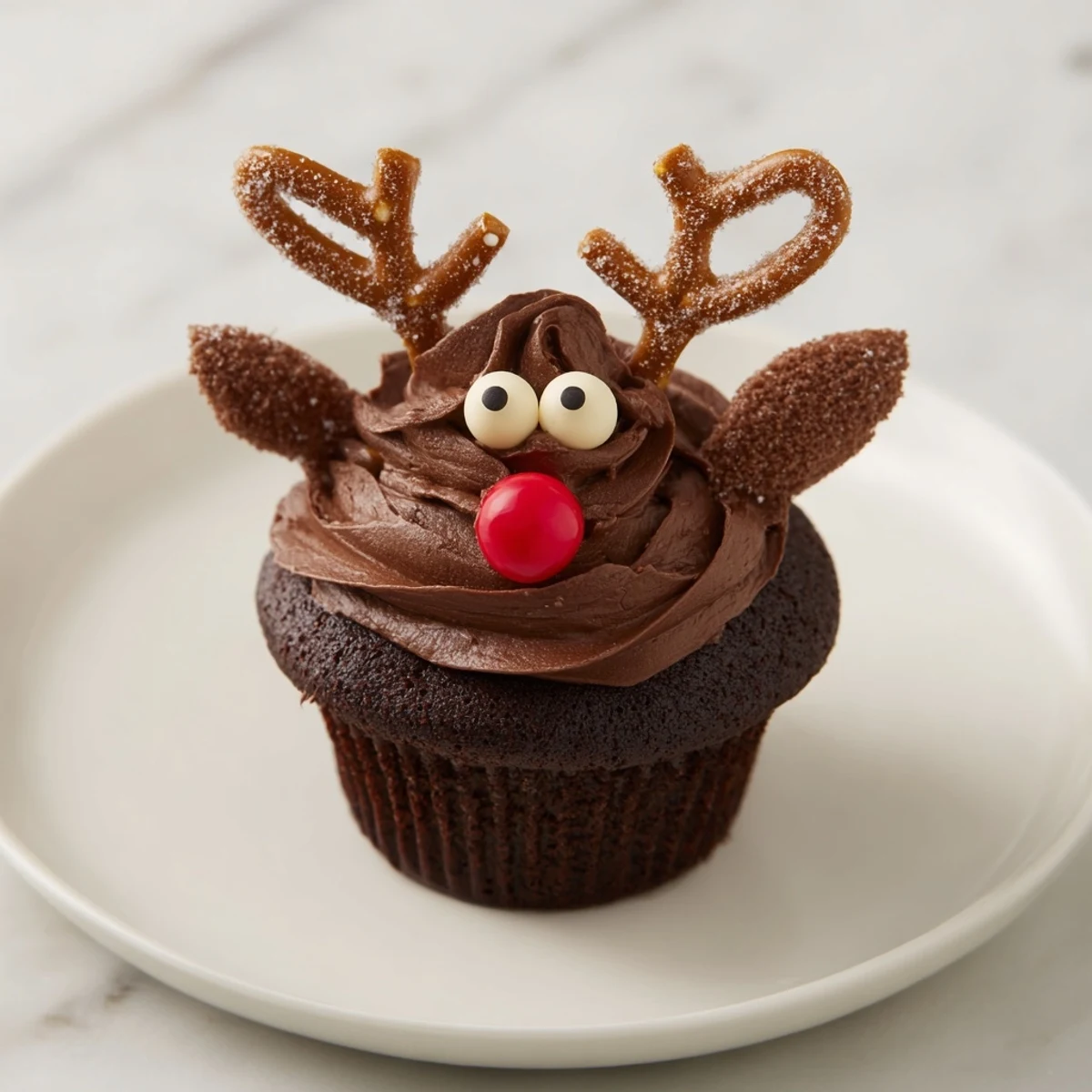 Festive Reindeer Holiday Dessert Platter with chocolate cupcakes and spiced cranberry mousse, visually appealing.