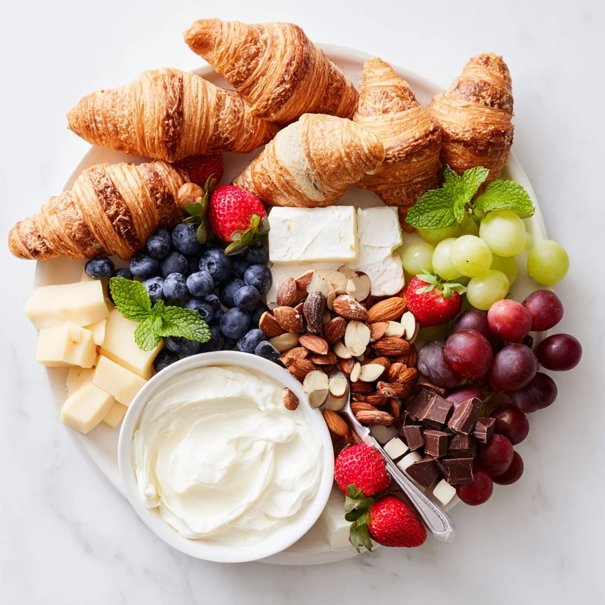 A beautifully arranged Gift Box Brunch Board Delight with fresh fruit and gourmet cheeses.