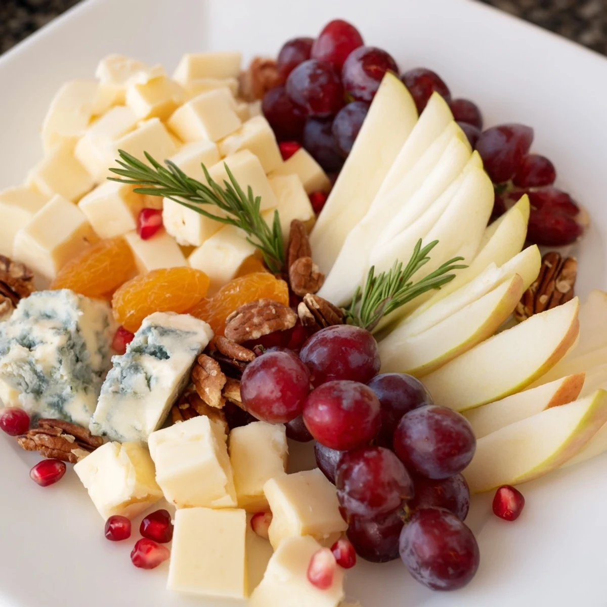 Festive Winter Wonderland Snack Board with a vibrant array of cheese, crackers, and holiday-themed sweets for sharing.