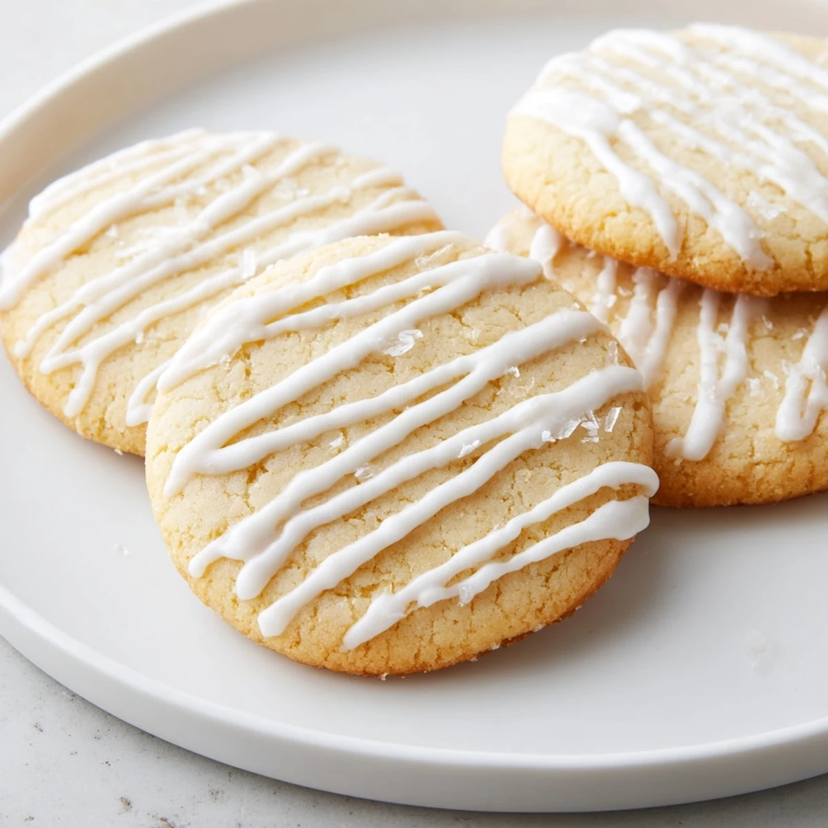 Freshly baked Holiday Cookies with Icing Drizzle, showcasing perfectly round shapes and a delightful, sweet taste.