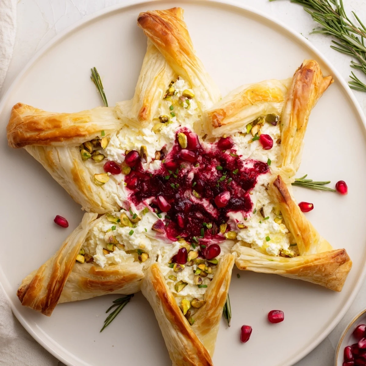 Festive Cranberry Christmas Star appetizer, perfect for holiday gatherings; imagine the aroma of baking cheese.