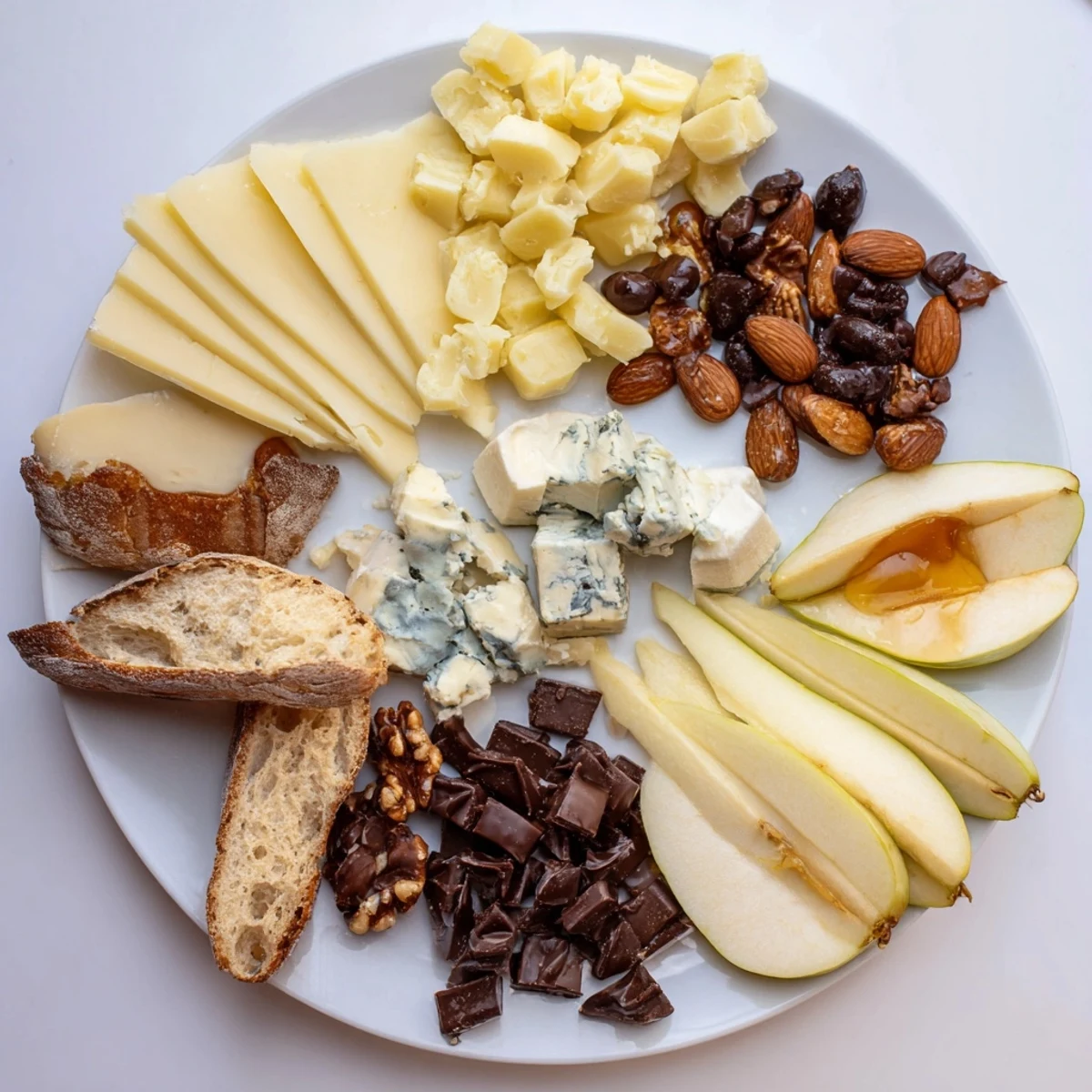 A rustic, inviting Fireside Comfort & Cocoa platter with dark chocolate and creamy cheeses.