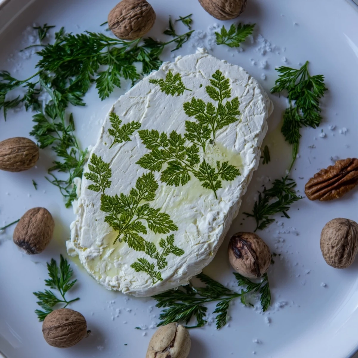 Imagine the Fossil Record appetizer: soft cheese "fossils" dotted with herbs and surrounded by nuts.