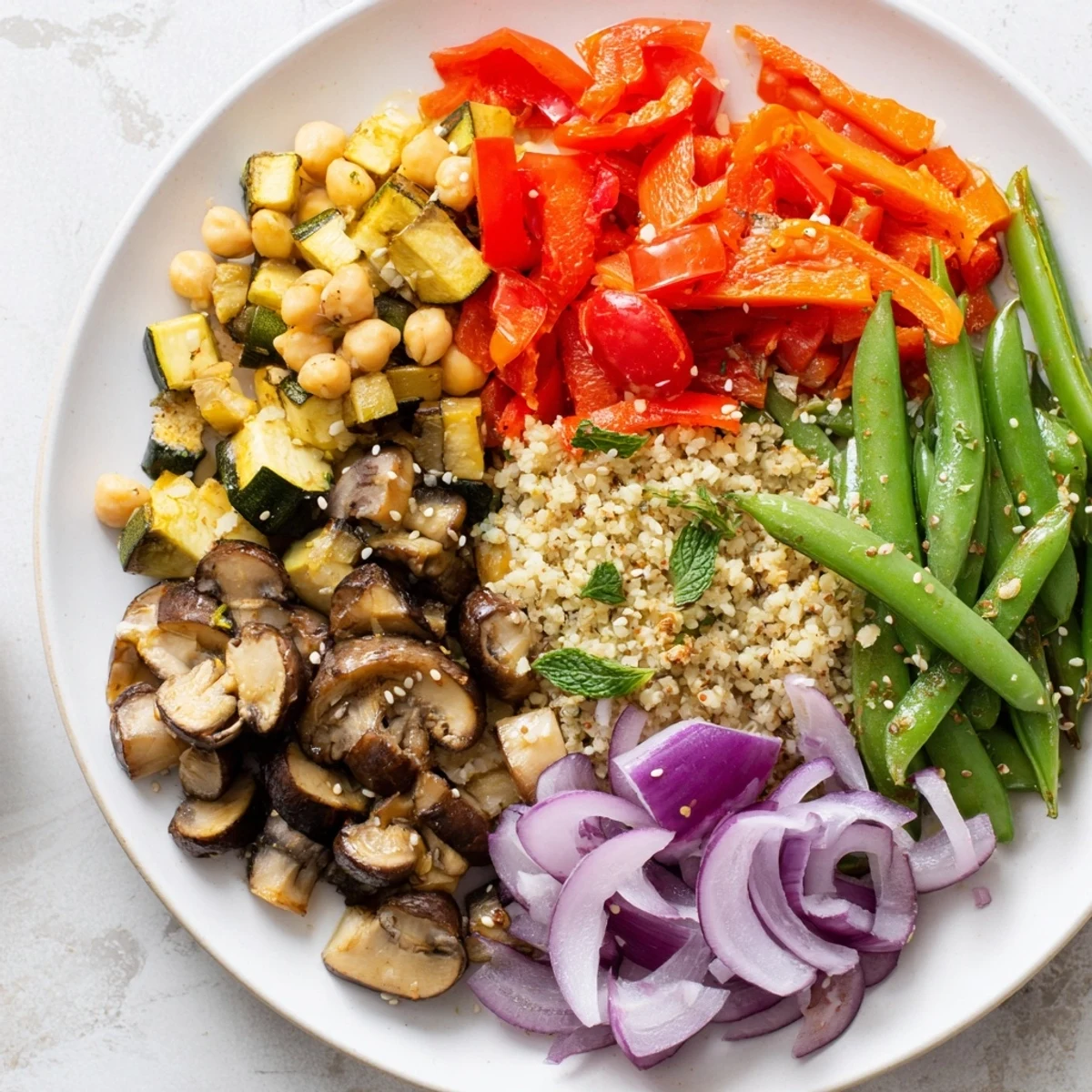 Close up of The Spice Route dish, with vibrant clusters of Mediterranean, Asian, and Middle Eastern flavors.