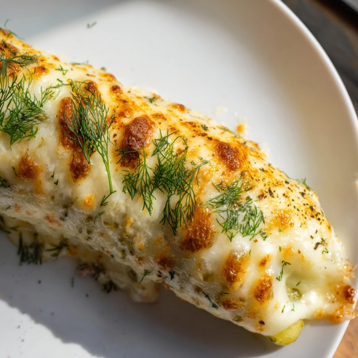 Golden, melty Melted Cheese Pickle Rolls reveal a crispy texture with pickle spear inside, ready to eat.