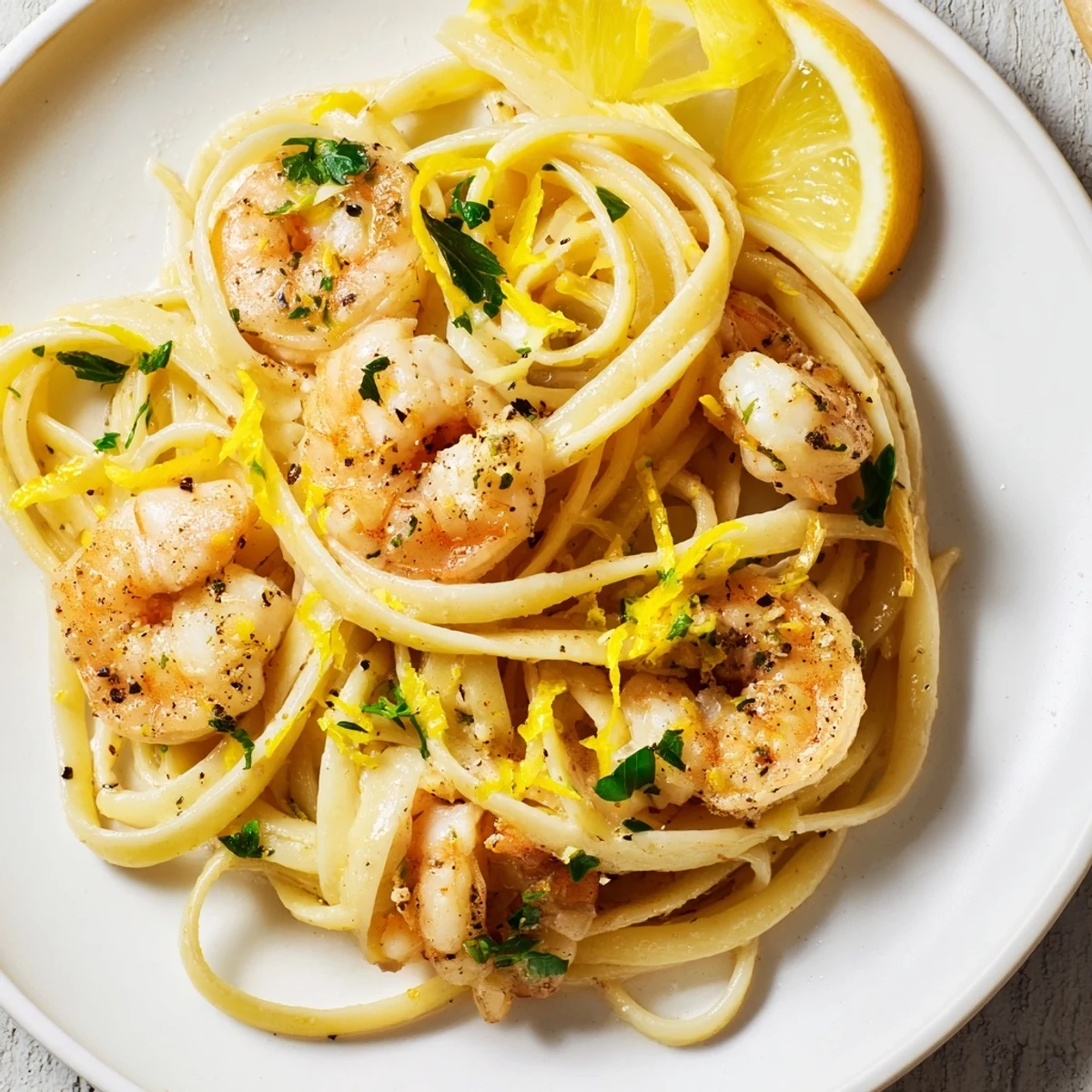 Golden, pan-seared shrimp adorn Lemon Herb Pasta, bursting with fresh lemon and herbs.