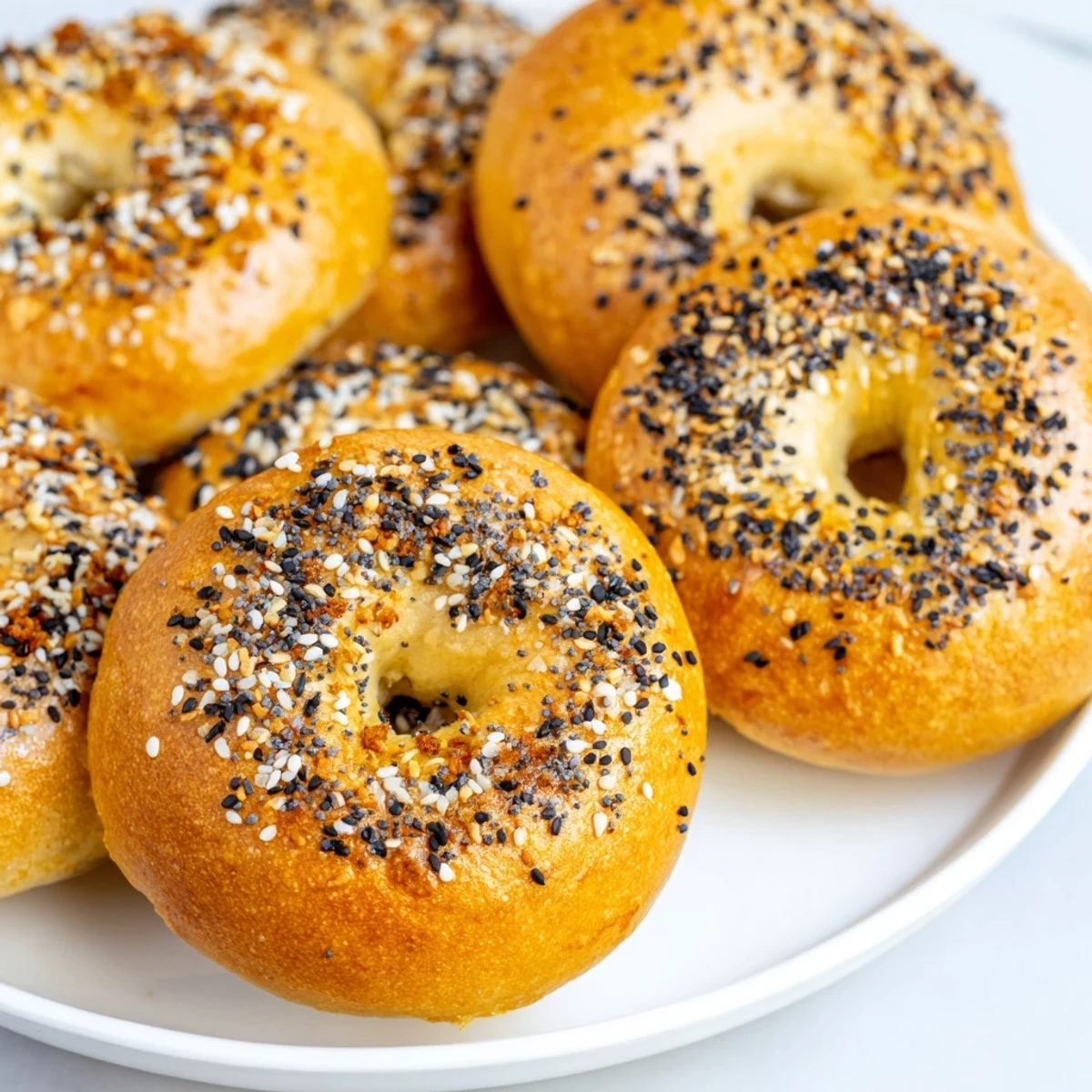 Homemade everything bagel yogurt bagels, perfectly crispy and studded with savory seasoning, a breakfast treat.