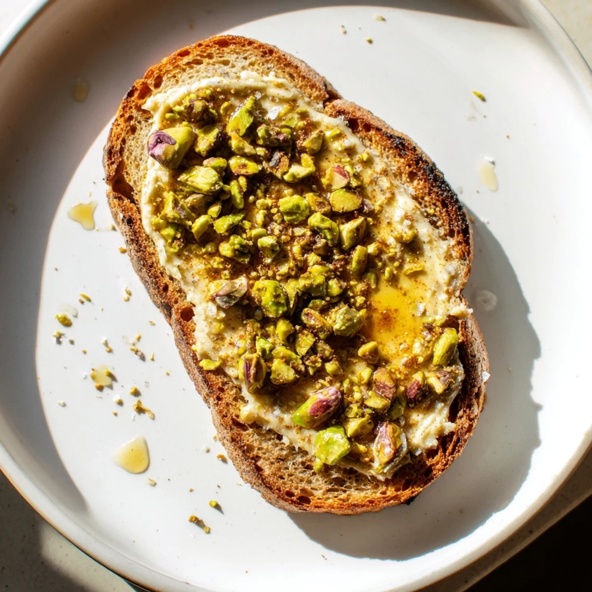 Perfectly toasted slices smothered in rich pistachio butter, a delightful treat ideal for breakfast.
