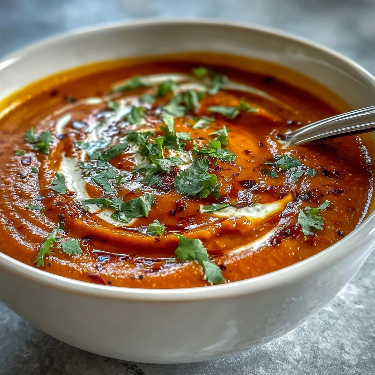 Smooth Carrot Celeriac Chilli Soup, a warming spiced pot perfect for lunch.