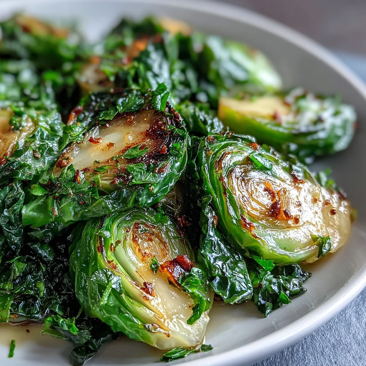 Sautéed Cabbage With Garlic and Mediterranean Spices served with lemon wedges and fresh parsley.