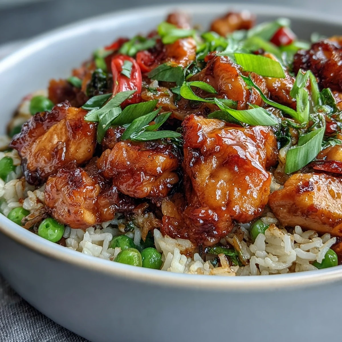 A close-up of One-Pan Bold Honey BBQ Chicken Rice, steam rising, ready for a family dinner.