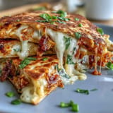 Juicy, pan-fried Kimchi Quesadillas served hot with perfectly melted cheesy goodness inside.