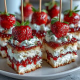 Taste summer with these adorable mini strawberry shortcake bites featuring fluffy cake and strawberries.
