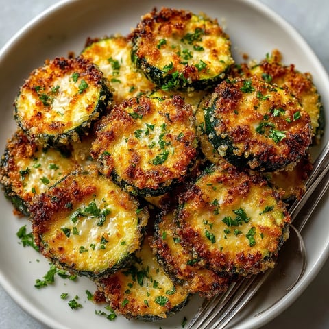Crispy Parmesan Zucchini Chips recipe: golden-brown, cheesy baked chips, ready for dipping.