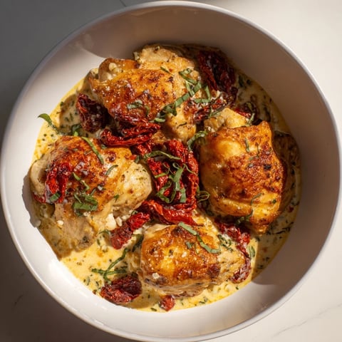 Creamy, flavorful Marry Me Chicken Thighs with sun-dried tomatoes, the perfect quick dinner.