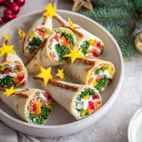 Air Fryer Christmas Tree Veggie Tortilla Wraps: golden, crispy, holiday appetizers with colorful vegetables and cheese.