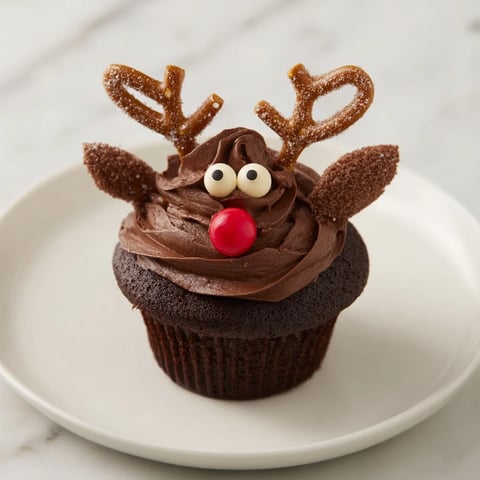 Festive Reindeer Holiday Dessert Platter with chocolate cupcakes and spiced cranberry mousse, visually appealing.