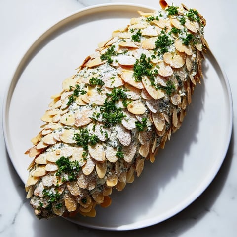 Snowy Pinecone Centerpiece: A festive, edible centerpiece crafted with almond slices, ready to wow guests.