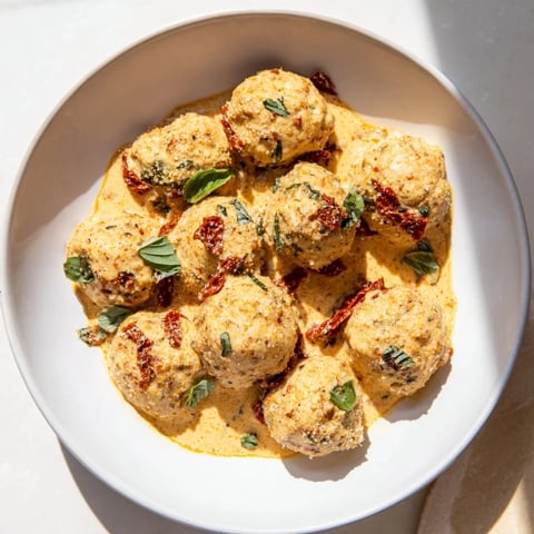 Marry Me Chicken Meatballs simmering in a creamy tomato sauce with hints of parmesan, basil, and garlic.