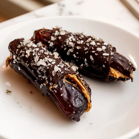 Close-up of freshly made chocolate peanut butter dates, a delicious dessert treat.