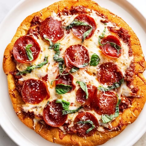 Ground beef pizza base baked to golden perfection, ready for a delicious low-carb dinner.