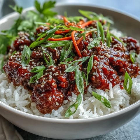 Fork-tender Korean Beef Bowl with savory gochujang sauce and crisp cucumber garnish over fluffy white rice.