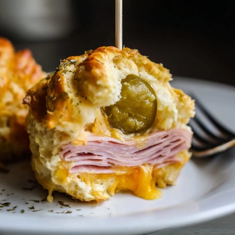 Delicious Cheesy Pickle Ham Biscuit Pops, perfect for parties, bursting with savory flavors.  